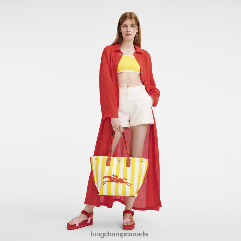 Longchamp Roseau Essential Tote bag Yellow/White Women Bags 2XXDPB364