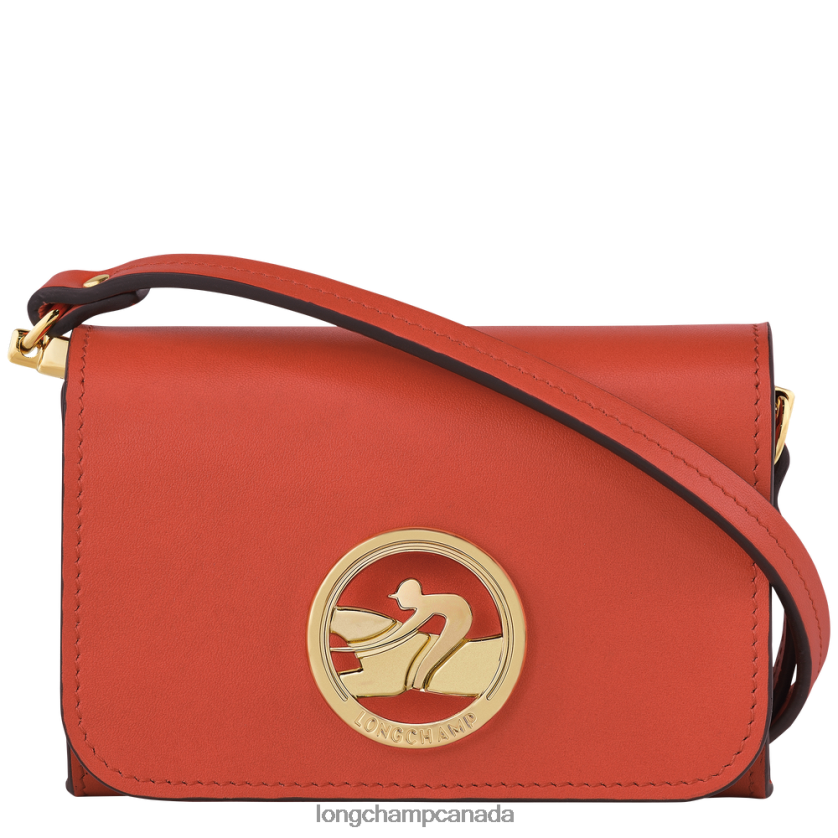 Longchamp Box-Trot Coin purse with shoulder strap Orange Women Leather Goods 2XXDPB517