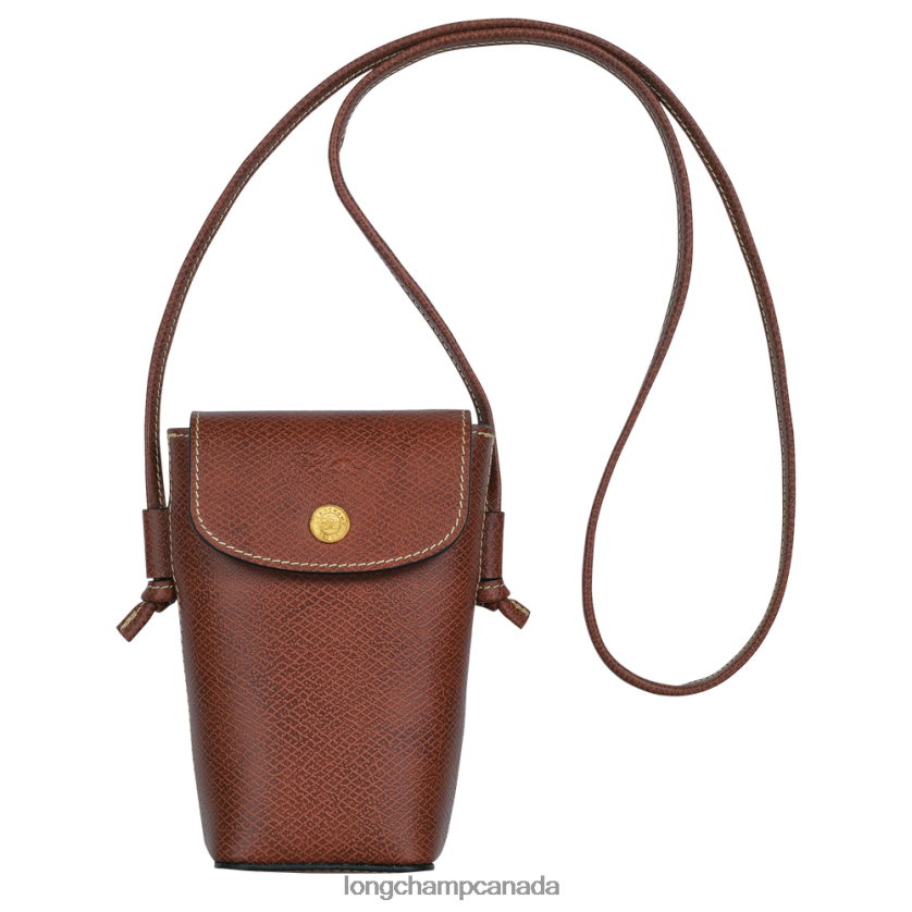 Longchamp Epure Phone case with leather lace Brown Women Leather Goods 2XXDPB708
