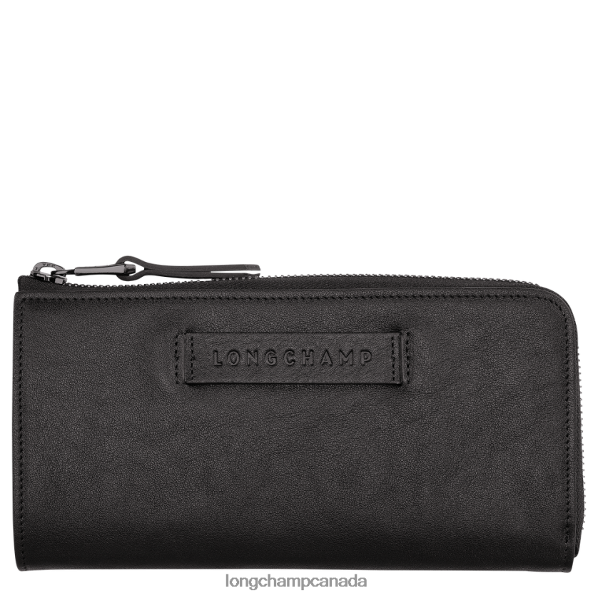 Longchamp 3D Wallet with zip around Black Women Leather Goods 2XXDPB620