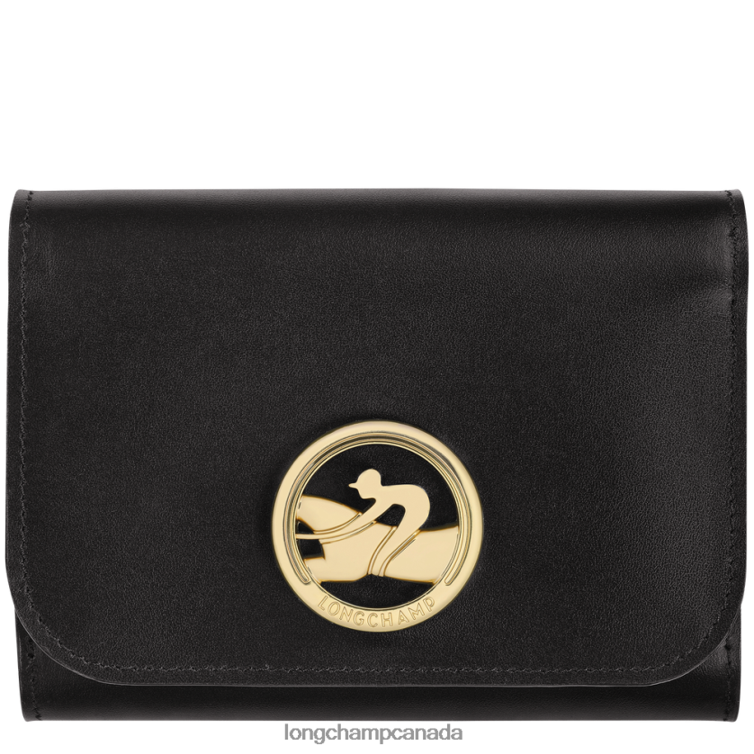 Longchamp Box-Trot Wallet Black Women Leather Goods 2XXDPB554